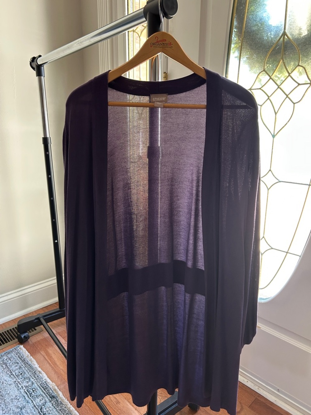 Chico's Sheer Open-Front Cardigan in Purple (Eggplant) Size 3 - XL - 16